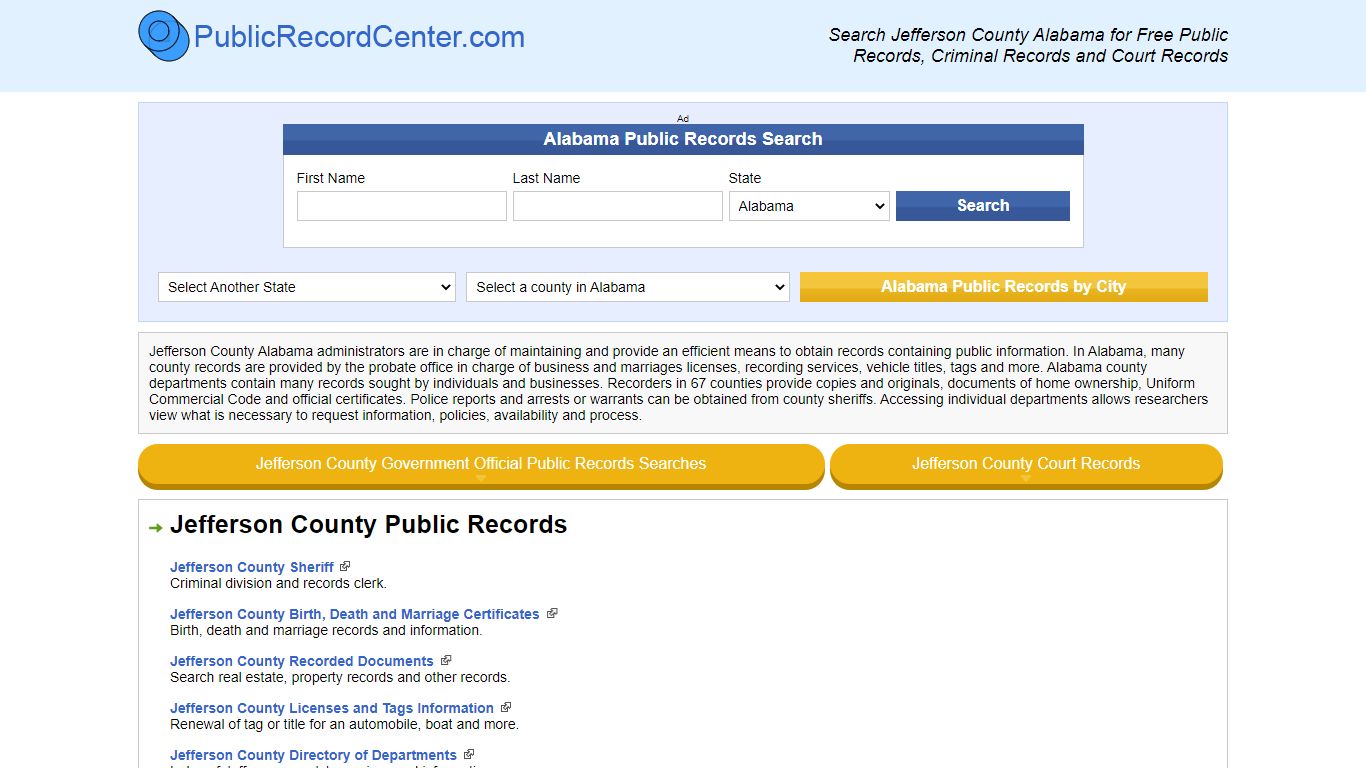 Jefferson County Alabama Free Public Records - Court Records - Criminal ...